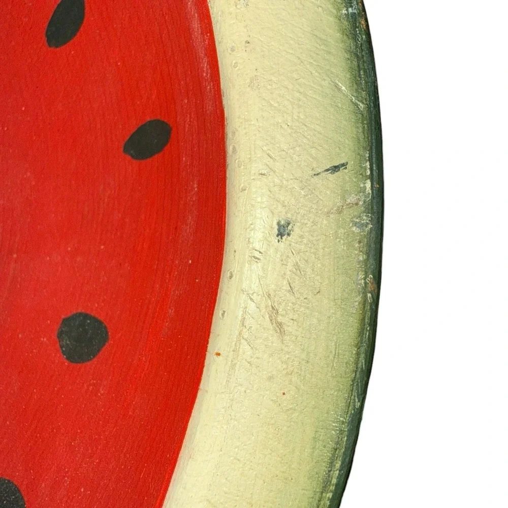 Hand Painted Wooden Watermelon Bowl Folk Art Americana Signed J Litz 10in